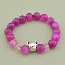 картинка Браслет розовый из агата и чешского хрусталя со вставкой кошка от магазина Wolves