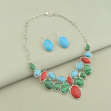 картинка Подвеска+Серьги Коралл Бирюза Малахит 45 см от магазина Wolves