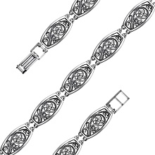 картинка Браслет из овальных звеньев с орнаментом  посеребренный с оксидированием от магазина Wolves