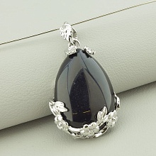 картинка Кулон с инкрустированным черным агатом в форме капли 40x25 мм от магазина Wolves