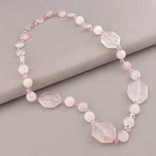 картинка Бусы 'SUNSTONES' Розовый кварц Серебро(925) 60 см от магазина Wolves