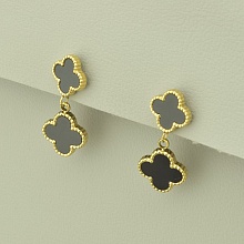 картинка Серьги стальные, позолоченные, с эмалью, черные пусет 7х7  от магазина Wolves