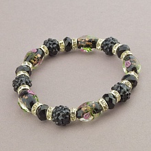 картинка Браслет черный из Муранского стекла на резинке Сrystal 20 см от магазина Wolves