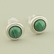 картинка Серьги Малахит 9х9 (Серебро(925)) от магазина Wolves