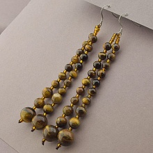 картинка Серьги стальные из тигрового глаза, коричневые, петля 'SUNSTONES' от магазина Wolves