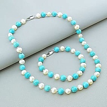 картинка Бусы+Браслет Бирюза Жемчуг 44 см от магазина Wolves