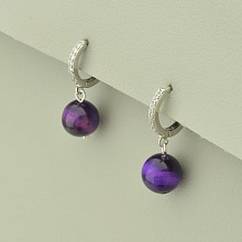 картинка Серьги из меди с кошачьим глазом, фиолетовые, кольца, родий 'SUNSTONES' от магазина Wolves