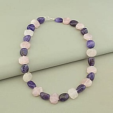 картинка Бусы 'SUNSTONES' Розовый кварц Аметист 46 см от магазина Wolves