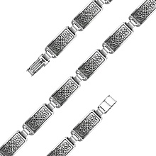 картинка Браслет из прямоугольных звеньев с орнаментом  посеребренный с оксидированием от магазина Wolves