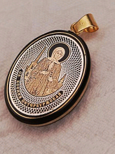 картинка Кулон - иконка "Ксения Петербургская" из обсидиана на тесёмке от магазина Wolves