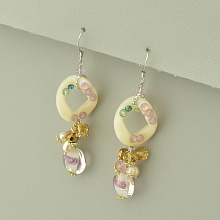 картинка Серьги из стали с жемчугом, с хрусталем, разноцветные, петля от магазина Wolves