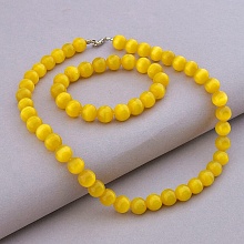 картинка Бусы + браслет из стали с кошачьим глазом, желтые на карабине от магазина Wolves