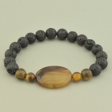 картинка Браслет из Лавы, Тигрового глаза, Агата, черные, на резинке 'SUNSTONES' 17 см от магазина Wolves