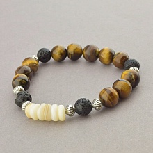 картинка Браслет 'SUNSTONES' Тигровый глаз Лава Перламутр 18 см от магазина Wolves