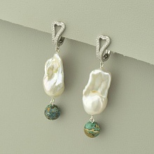 картинка Серьги с жемчугом и хризоколлой от магазина Wolves