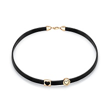 картинка Кожаный браслет с позолоченной застежкой и сердечками от магазина Wolves