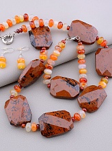 картинка Бусы+Браслет+Серьги Обсидиан Сердолик 60 см от магазина Wolves