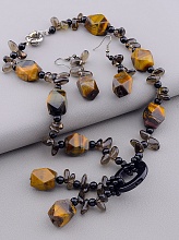 картинка Бусы+Серьги Тигровый глаз Раухтопаз 43 см от магазина Wolves