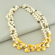 картинка Бусы из стали с Жемчугом, с Раухтопазом, белые, складные 50 см от магазина Wolves