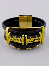 картинка Браслет из черной экокожи с позолотой на магнитной застежке 19 см от магазина Wolves