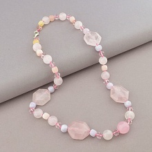 картинка Бусы 'SUNSTONES' Розовый кварц Морганит Чешский хрусталь 58 см от магазина Wolves