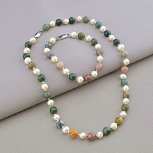 картинка Бусы+Браслет Яшма Жемчуг 44 см от магазина Wolves