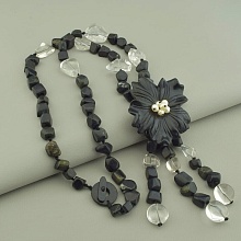 картинка Бусы Горный хрусталь Обсидиан Жемчуг 69 см от магазина Wolves