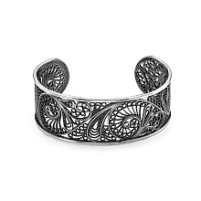 картинка Ажурный жесткий браслет посеребренный с оксидированием 24 х 66 мм от магазина Wolves