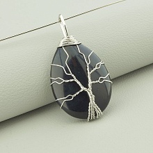 картинка Кулон Дерево Жизни с овальным чёрным агатом 35x25 мм от магазина Wolves