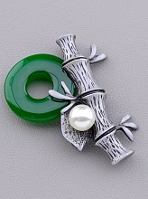 картинка Брошь из бижутерного сплава с хризопразом и жемчугом Майорка от магазина Wolves