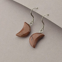 картинка Серьги стальные, с обсидианом, коричневые, петля 'SUNSTONES' от магазина Wolves